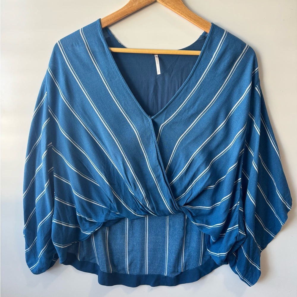 Free People Sleepy Time Indigo Blue Wrap Blouse with‎ Dolman Sleeves Size Small